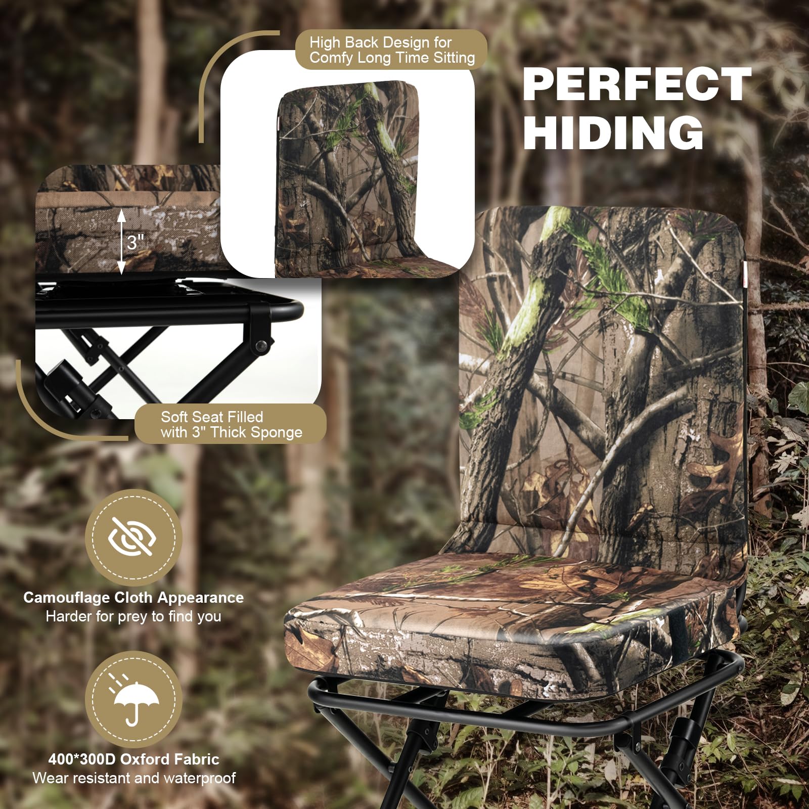 Foldable portable hunting chair with securing straps