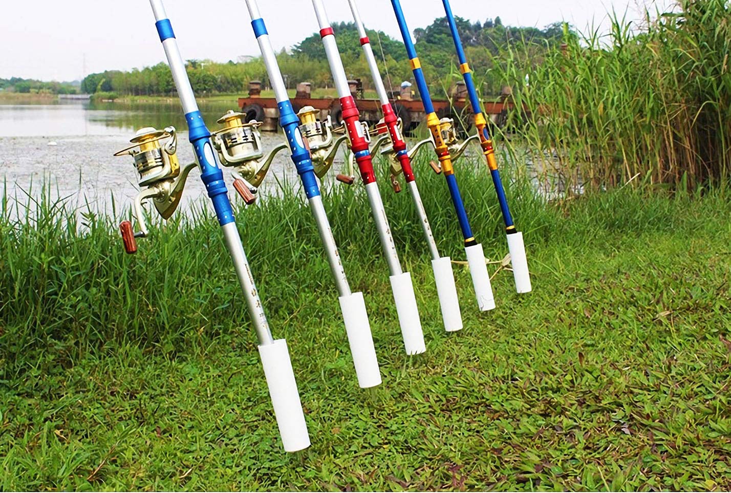 Foldable rod stand showing compact storage