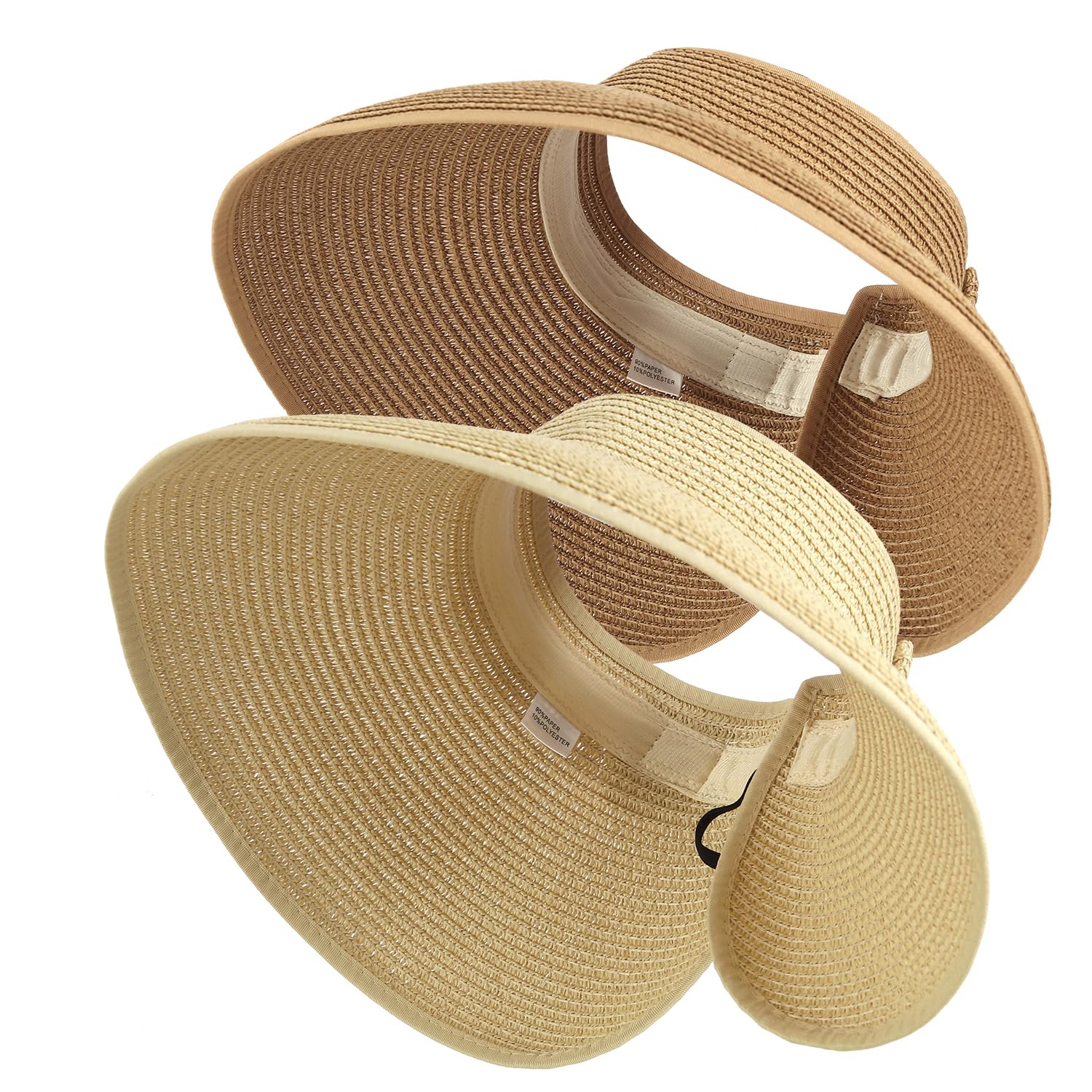 Foldable straw sun visor hat in natural color