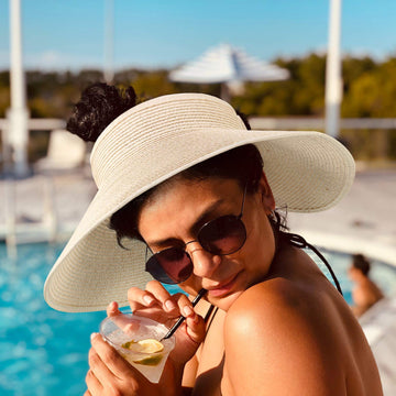 Three-pack of foldable straw sun visors in black, khaki and beige