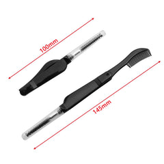 Close-up of foldable fly fishing tool showing comb and scraper