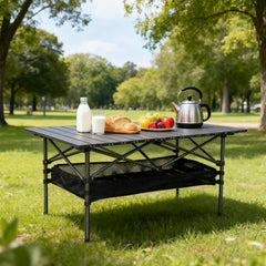 Folding Camping Table full top set for meals outdoors.