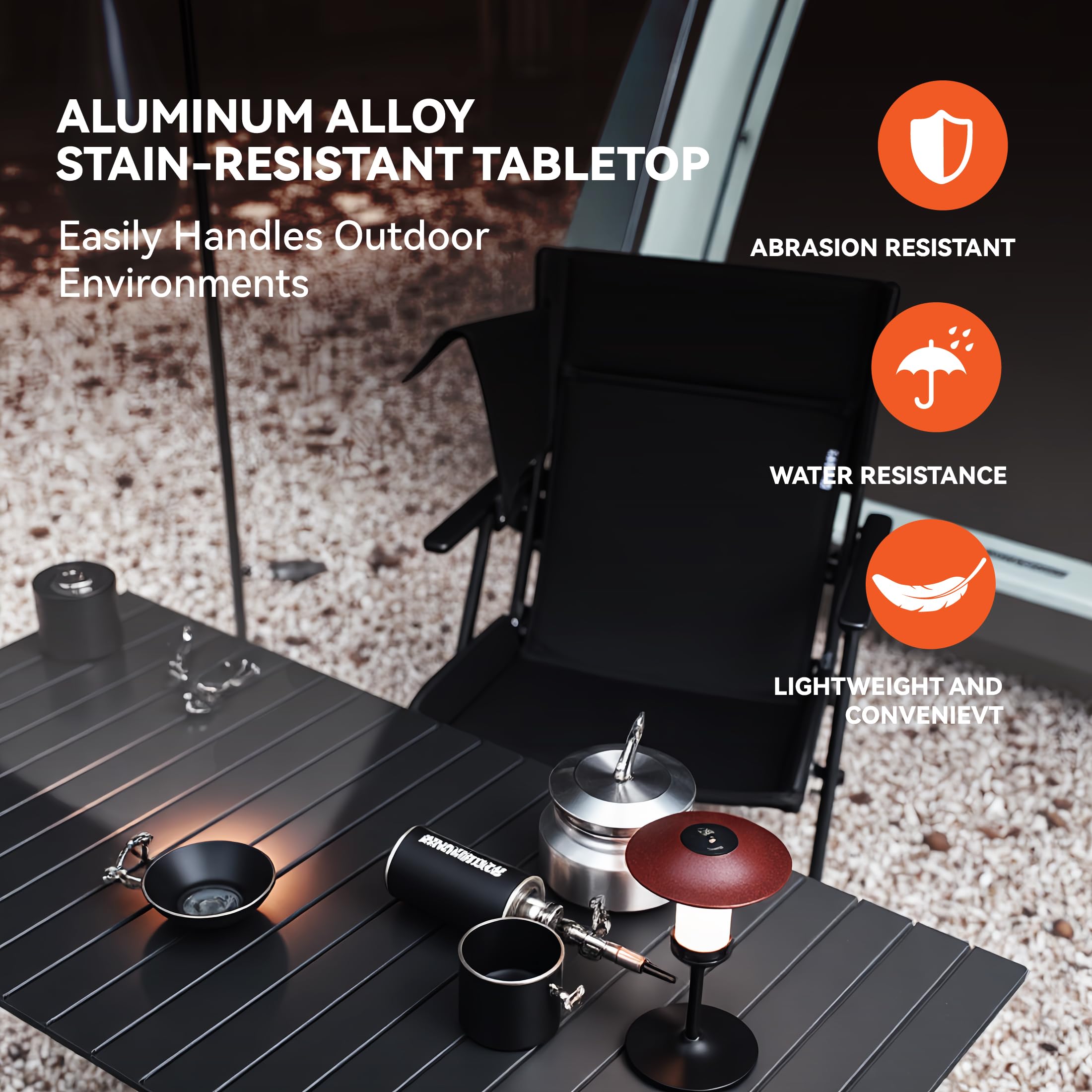 Folding Camping Table mesh storage under for easy access.