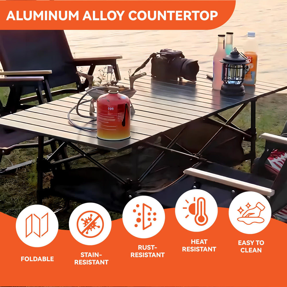 Folding Camping Table waterproof surface for simple cleanup.