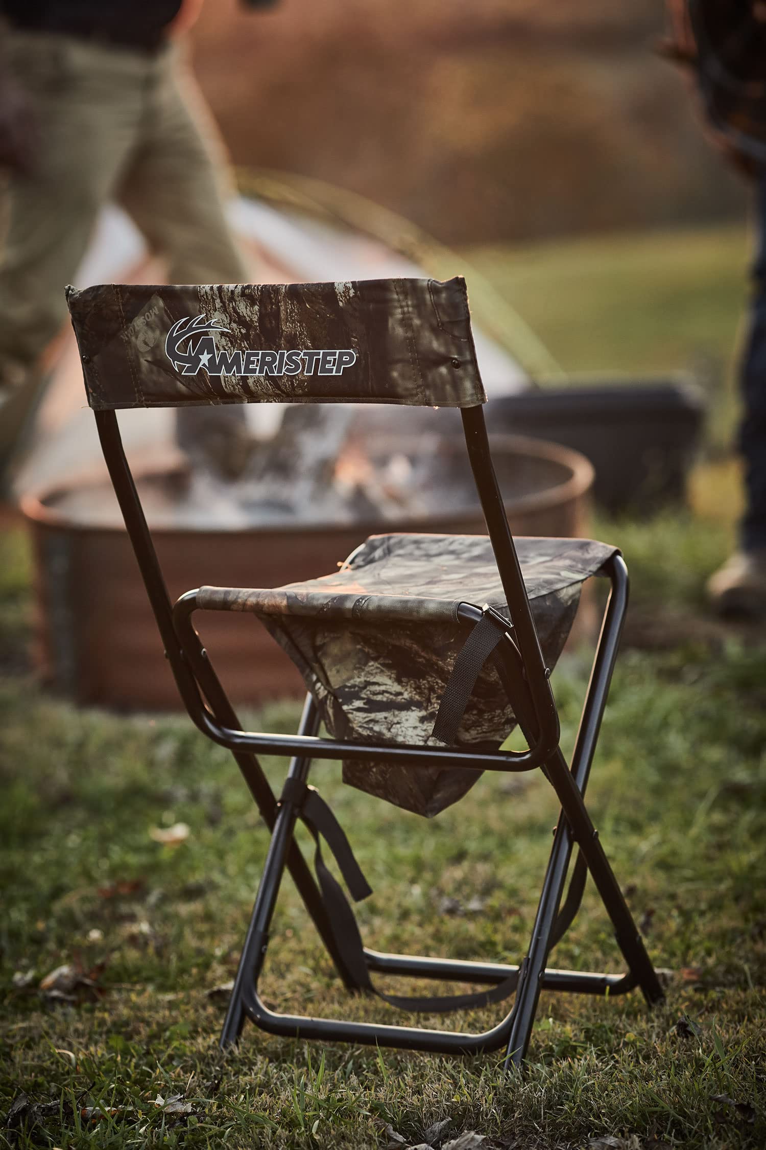 Compact portable Ameristep hunting chair in mossy oak pattern