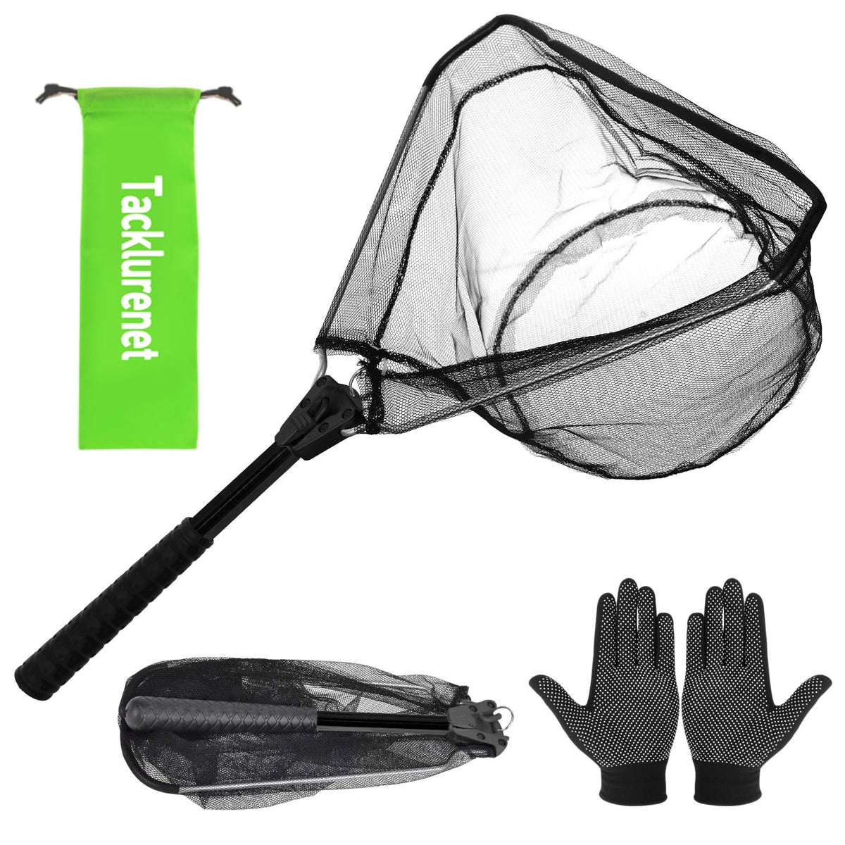 Folding kayak fishing net with aluminum frame