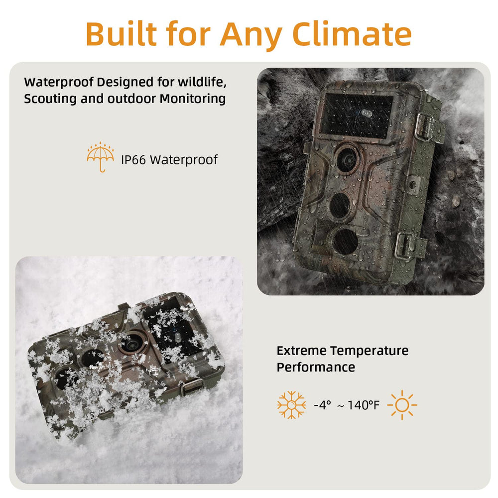 Folgtek trail camera IP66 rating withstands rain and snow.