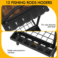 Rust-resistant metal frame holding fishing rods securely