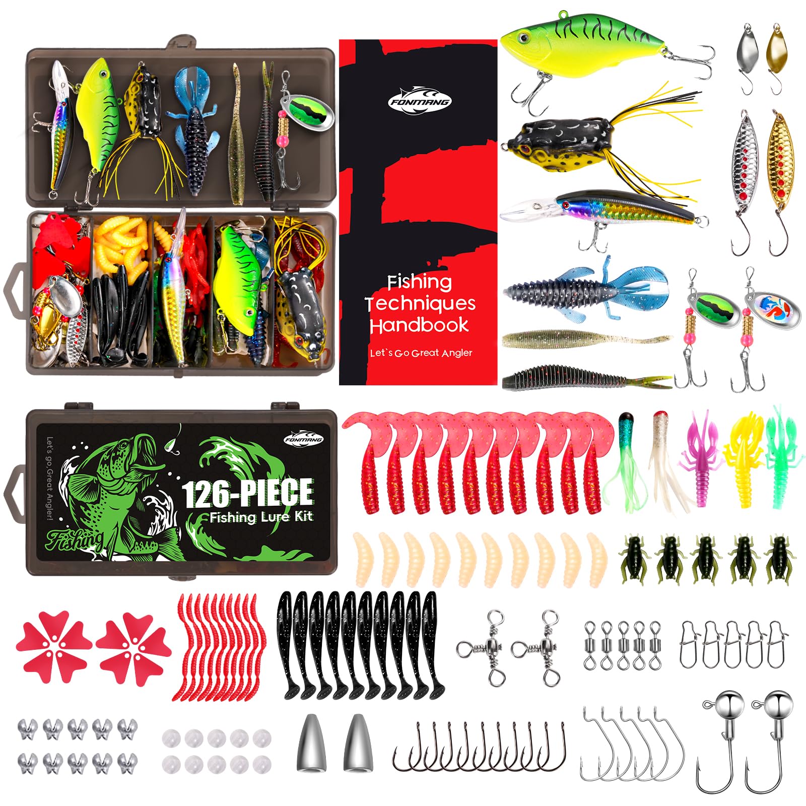 FONMANG 126Pcs tackle box with lid and compartments