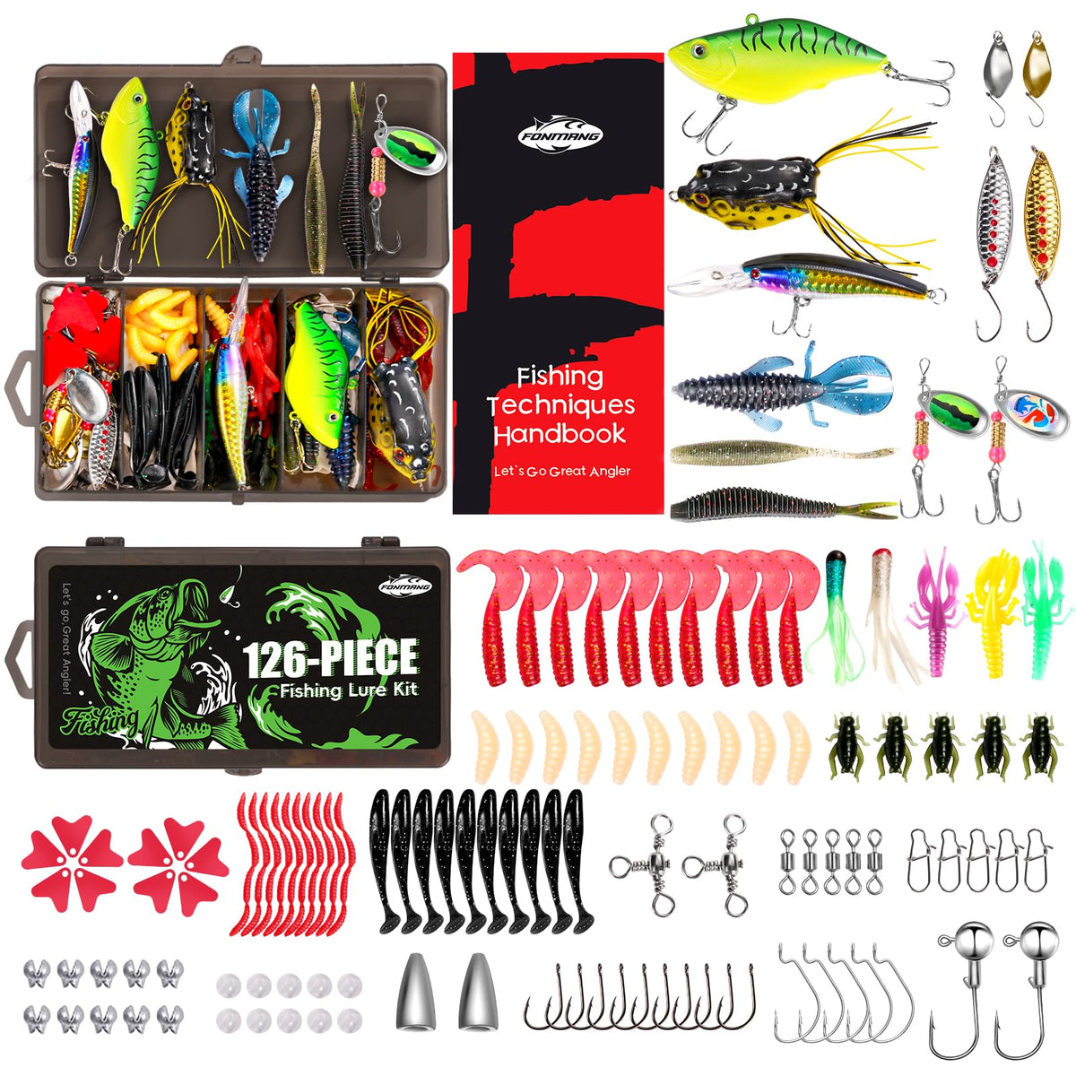 FONMANG 126Pcs tackle box with lid and compartments