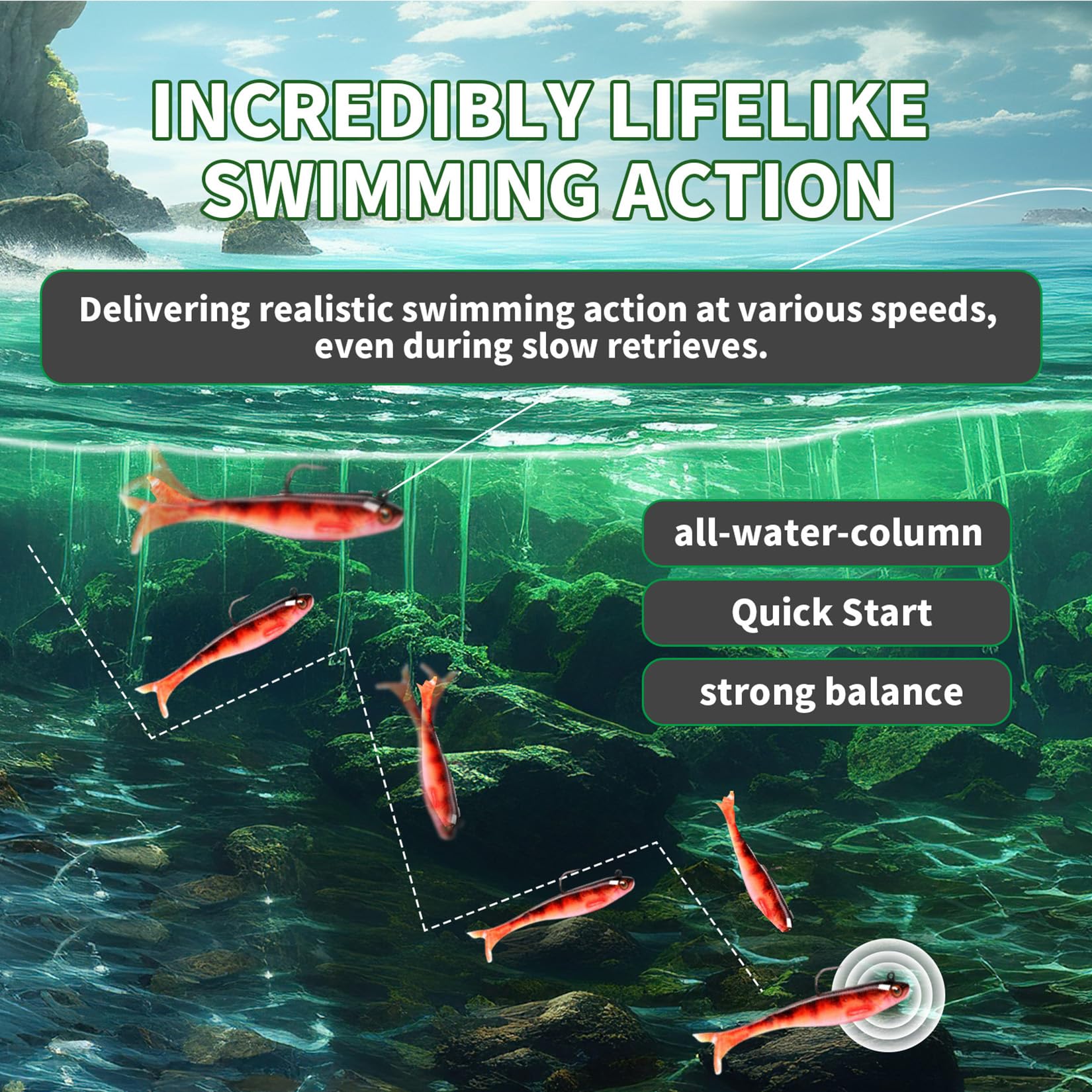 Swimbait in action showing tail kick and body roll