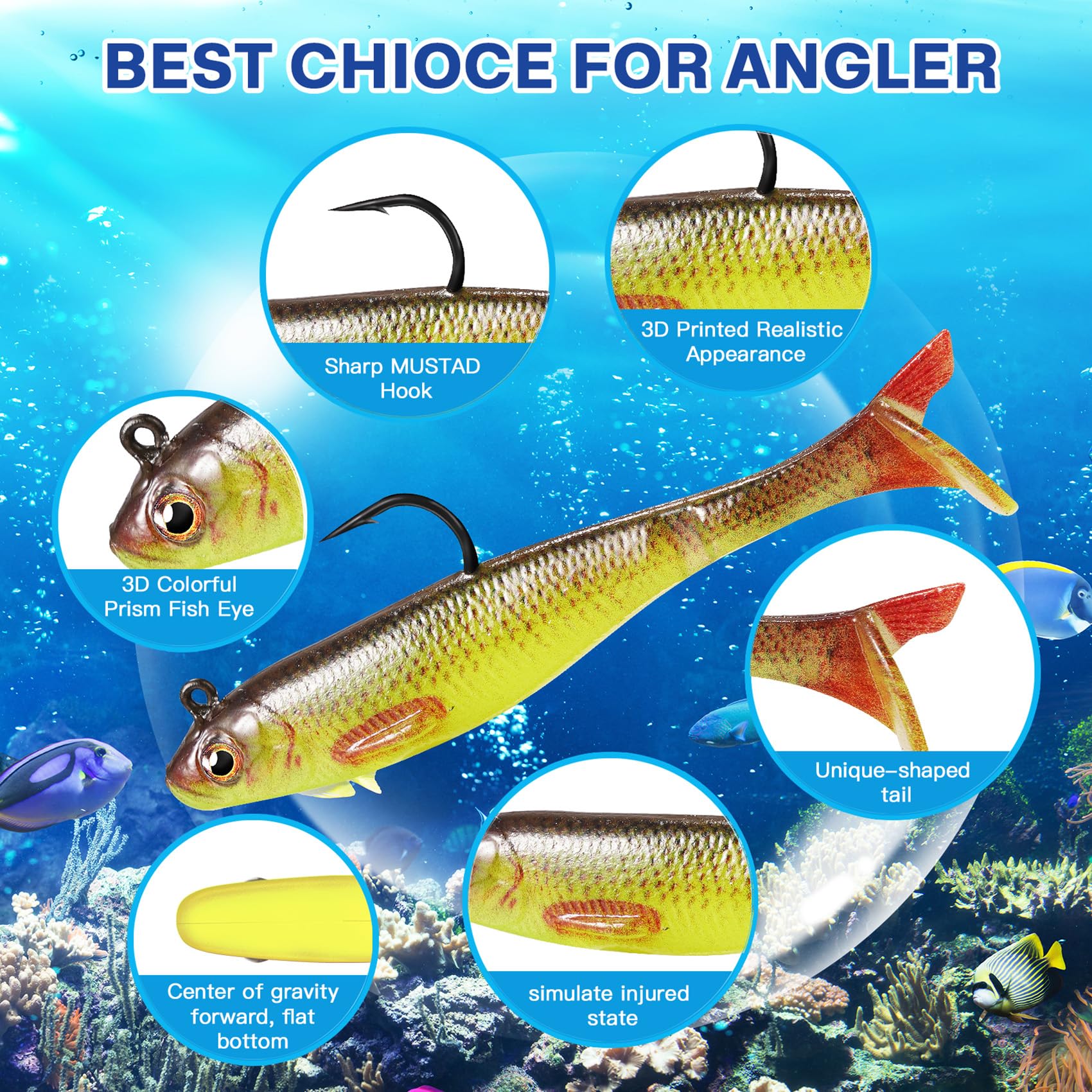 Close-up of 3D fins gills and eyes on FONMANG swimbait color option 2
