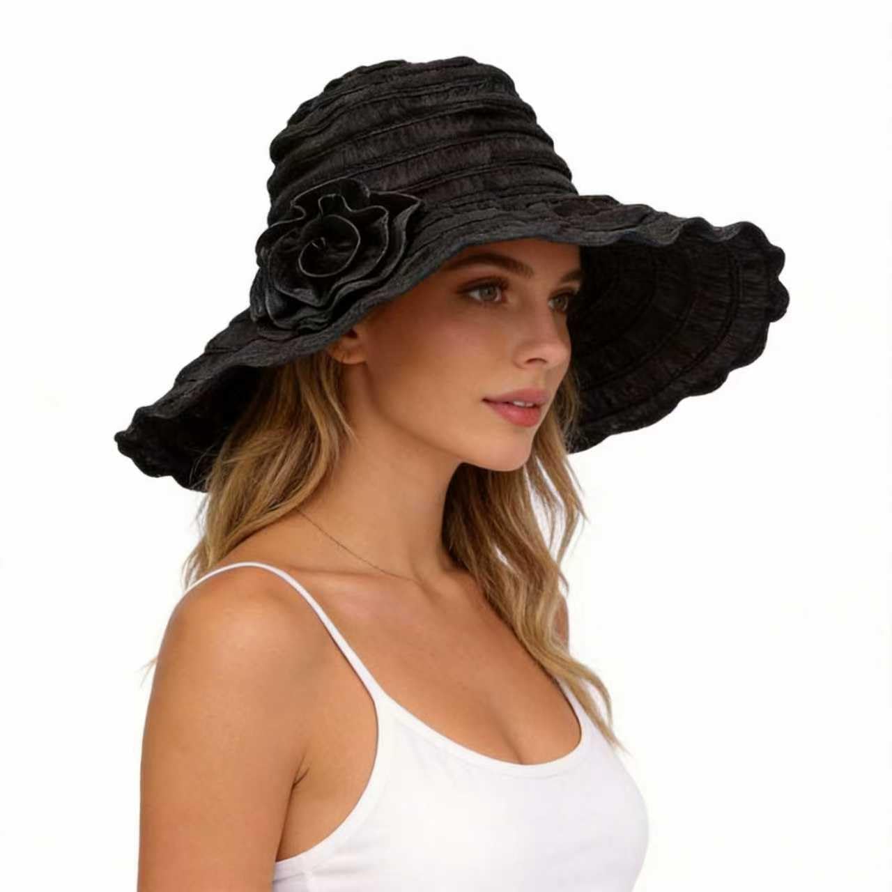 FORBUSITE women folding vintage sun hat with wide brim for sunny beach days