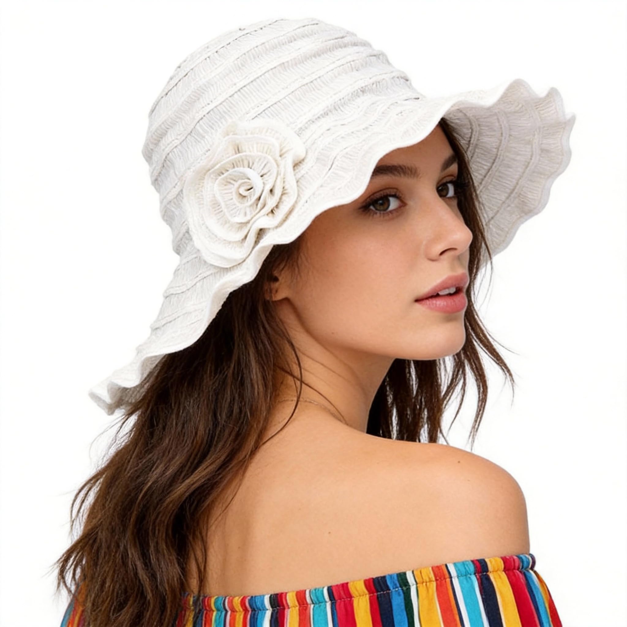 FORBUSITE women's folding vintage sun hat with a wide brim for beach days