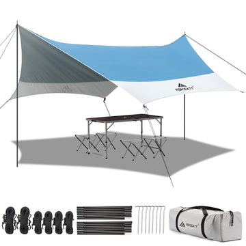 Forceatt 12x14ft tarp set up with dual poles for quick shade