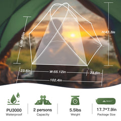 Forceatt camping tent 2 person side view demonstrates easy setup in minutes.