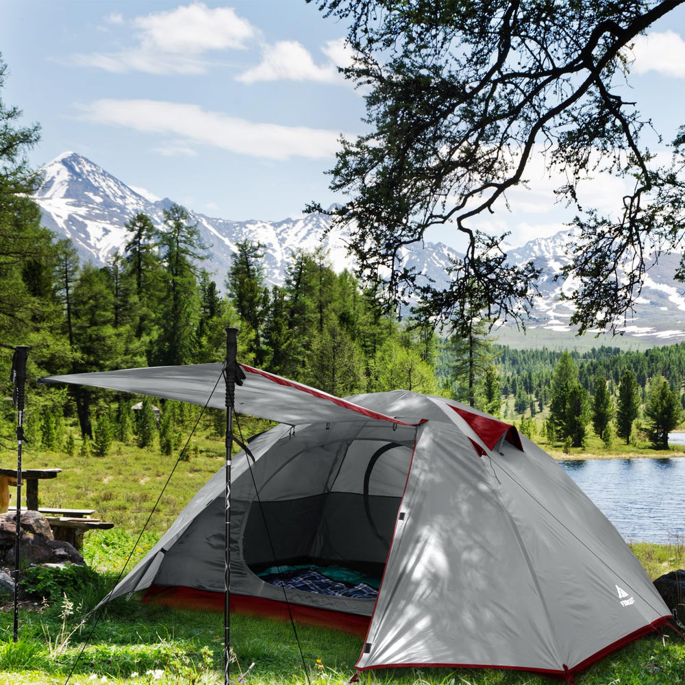 Forceatt camping tent two vestibules and mesh window enhance airflow.