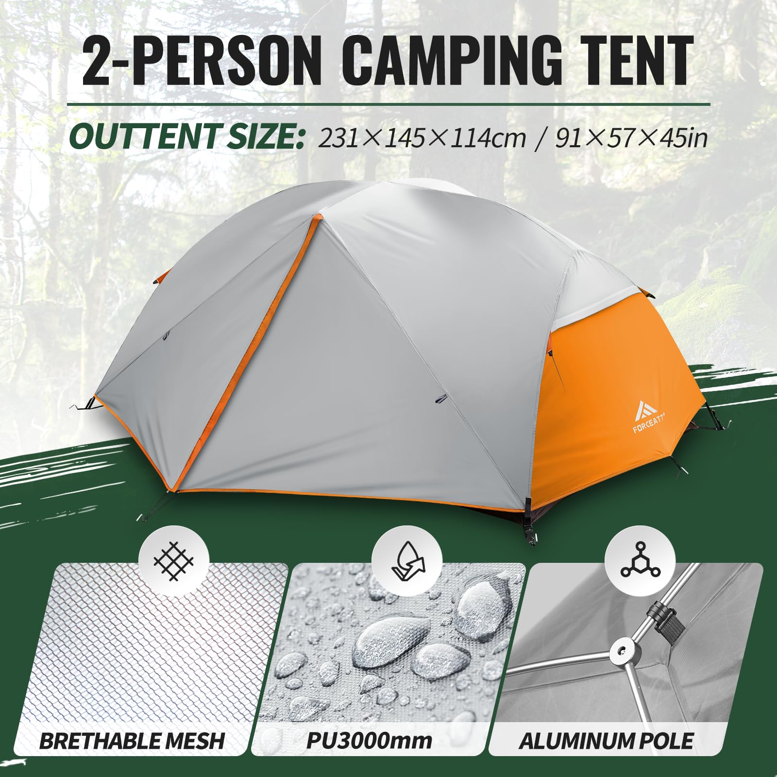 Forceatt two-person interior space shows roomy layout for two campers.