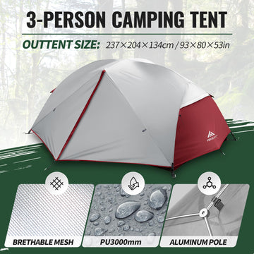 Forceatt Tent 3 Person interior dimensions illustrate roomy space for three campers.