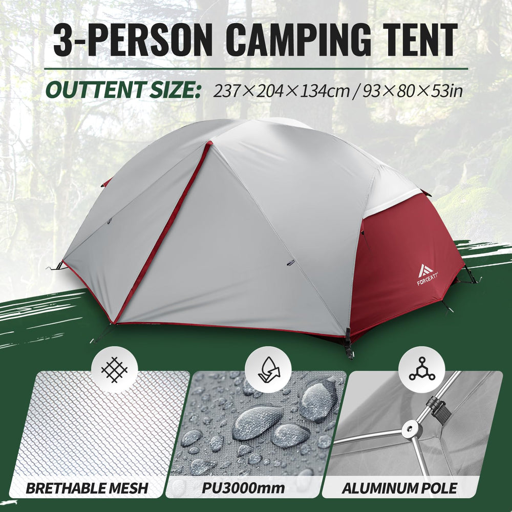 Forceatt Tent 3 Person interior dimensions illustrate roomy space for three campers.