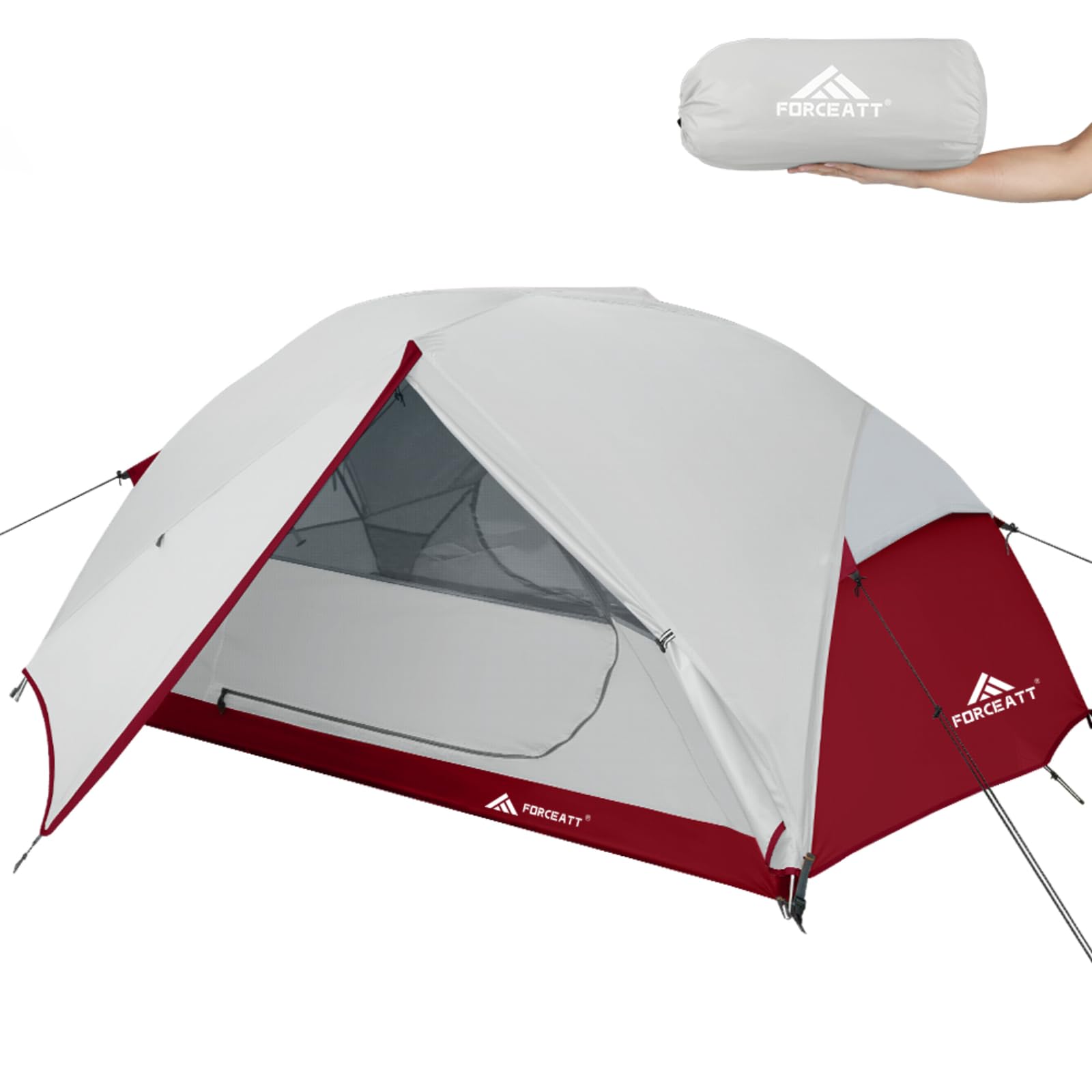 Forceatt Tent 3 Person packaging shows compact carry for easy transport.