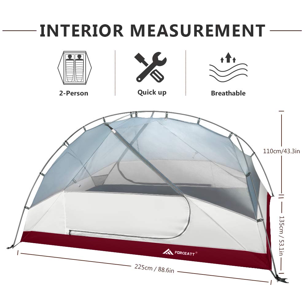 Forceatt tent interior height of 110 cm for comfortable sitting and movement.