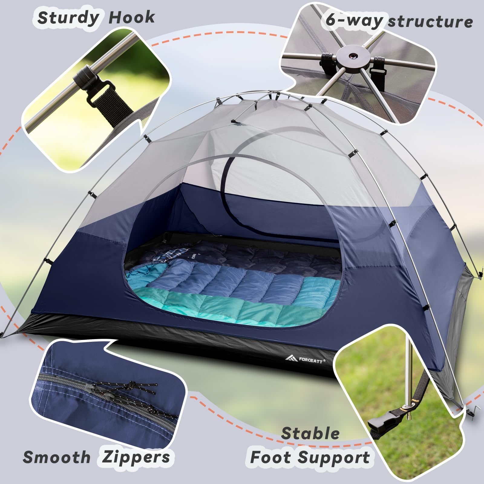 Forceatt tent interior mesh window enhances airflow for comfortable nights.