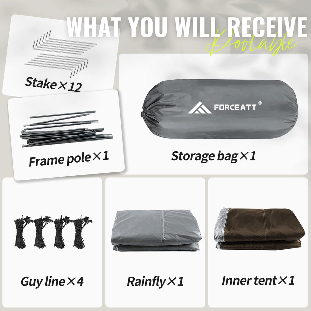 Forceatt tent two doors and two vestibules for organized gear