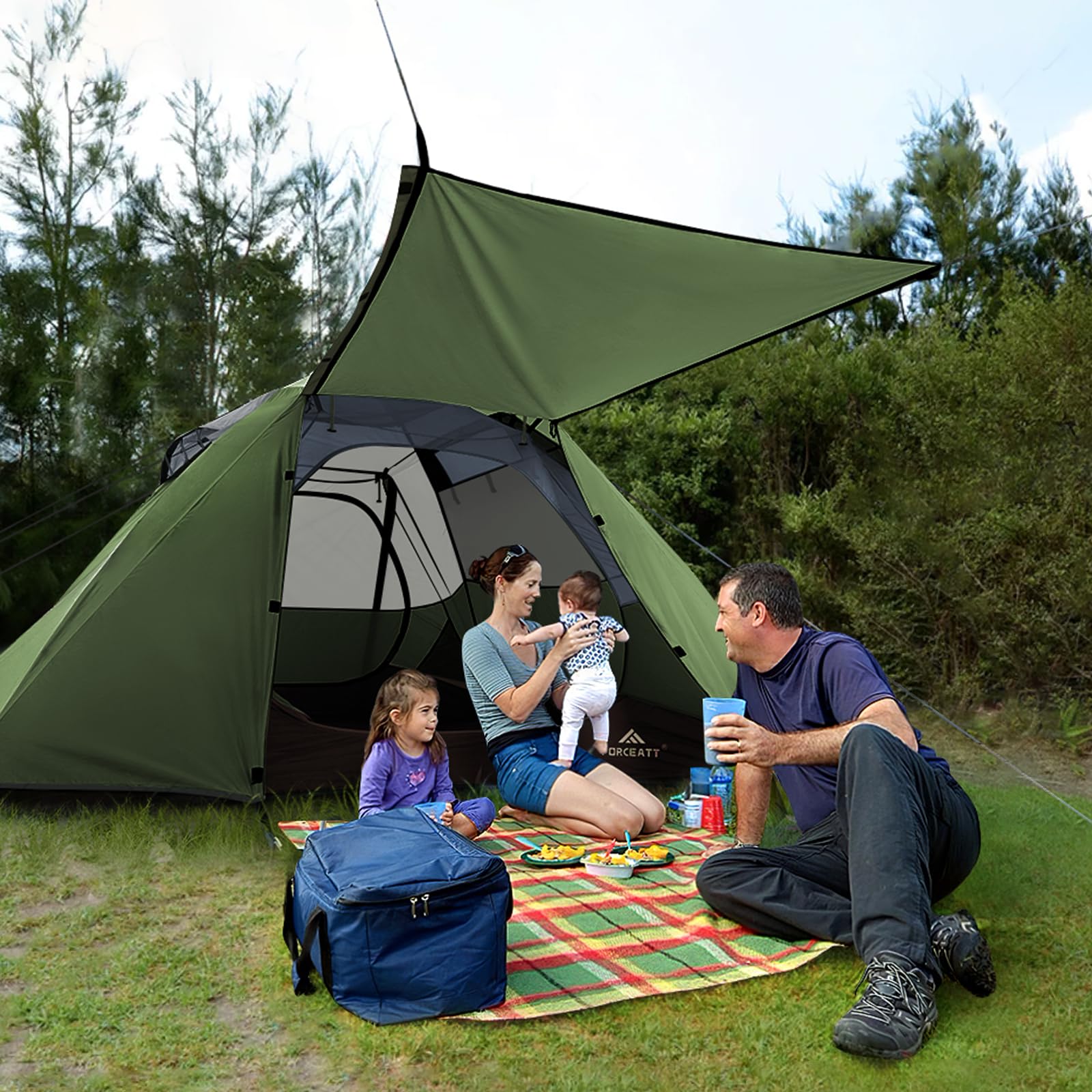 Forceatt tent with waterproof coating and durable poles for all-season use