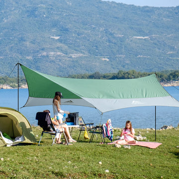 Forceatt two-poles camping tarp setup enables quick shelter assembly
