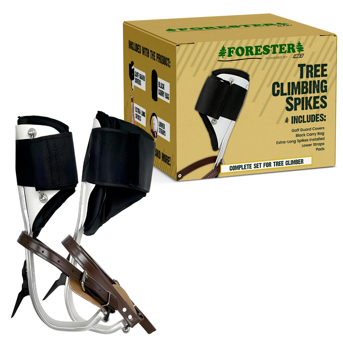 FORESTER aluminum arborist spikes side view highlights durable construction for reliable climbs.