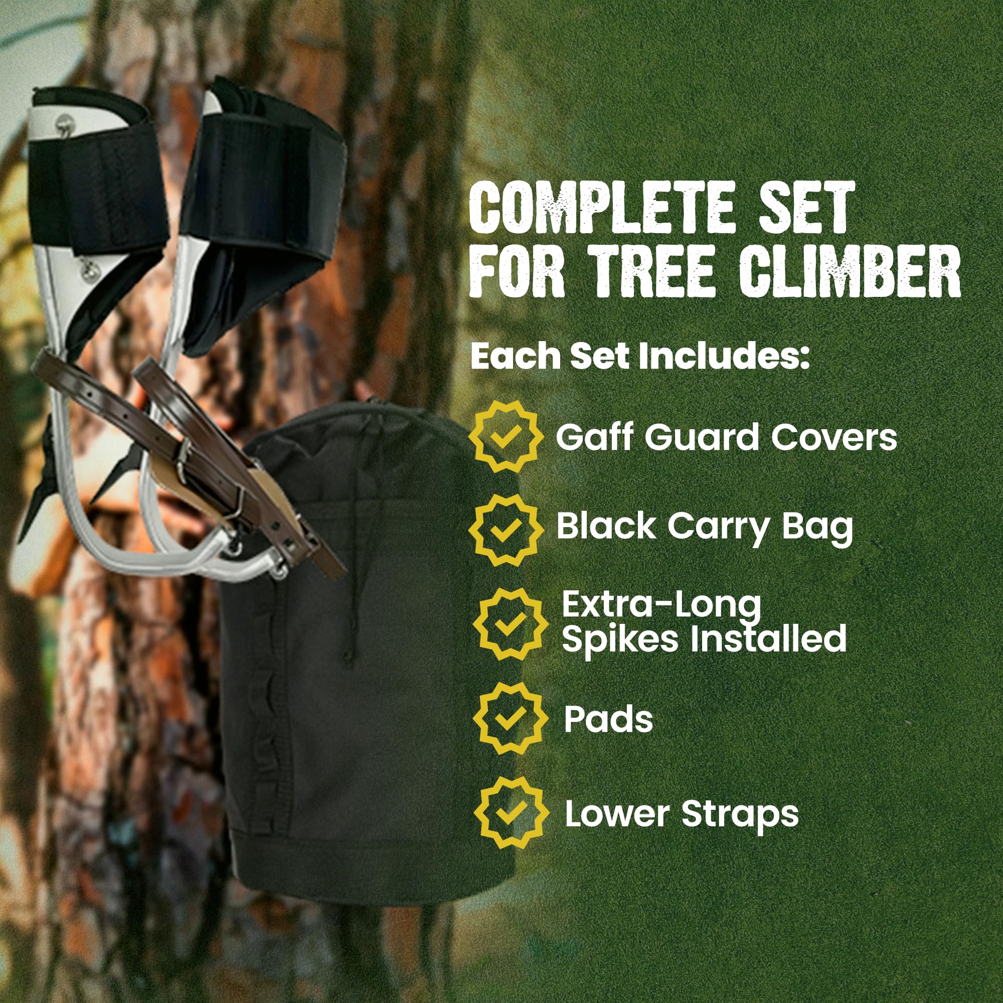 FORESTER pads and guard covers protect legs during climbs.