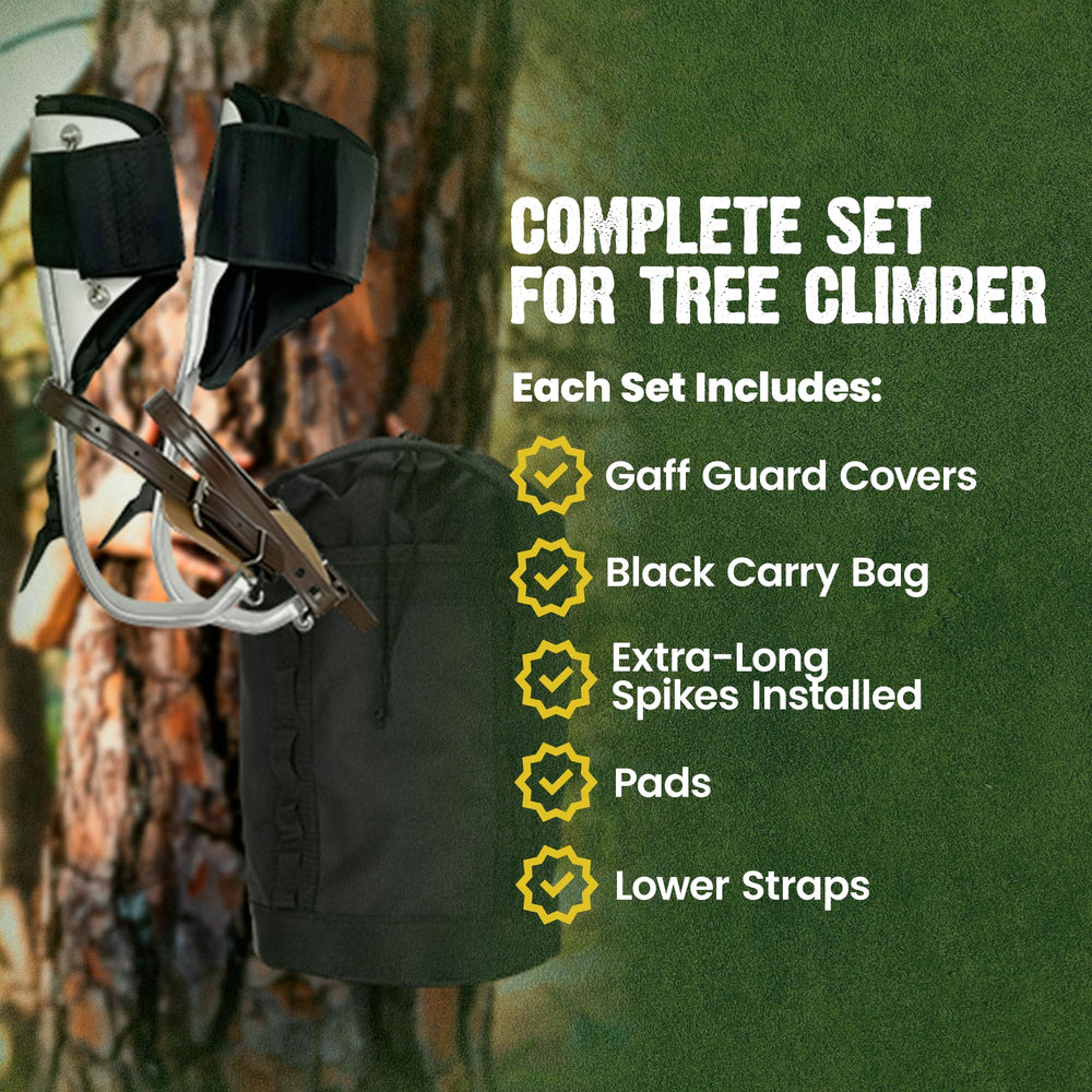 FORESTER pads and guard covers protect legs during climbs.