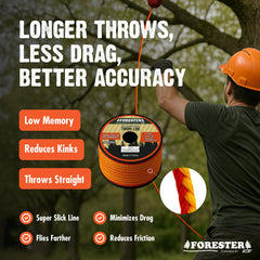 FORESTER throw weight bag demonstrates added leverage for smooth line placement.
