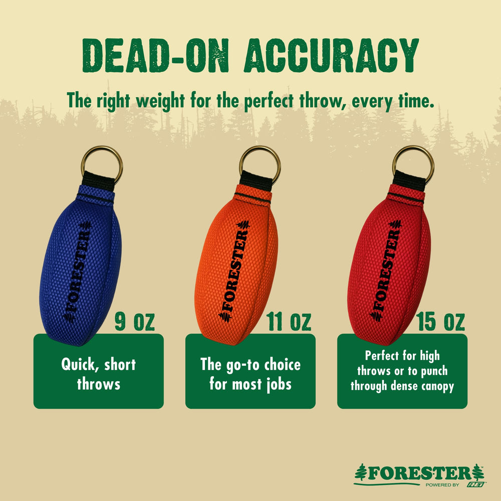 FORESTER nickel-plated ring enables carrying the line over high limbs safely.