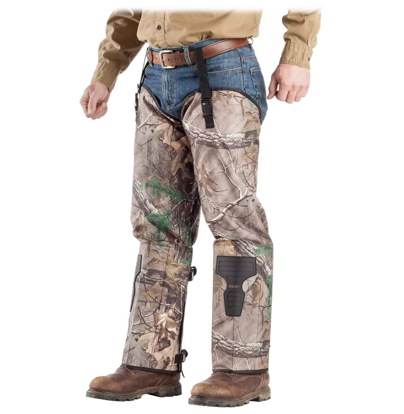 Foreverlast Snake Guard Chaps in Real Tree APG camo protect lower legs during hunts.