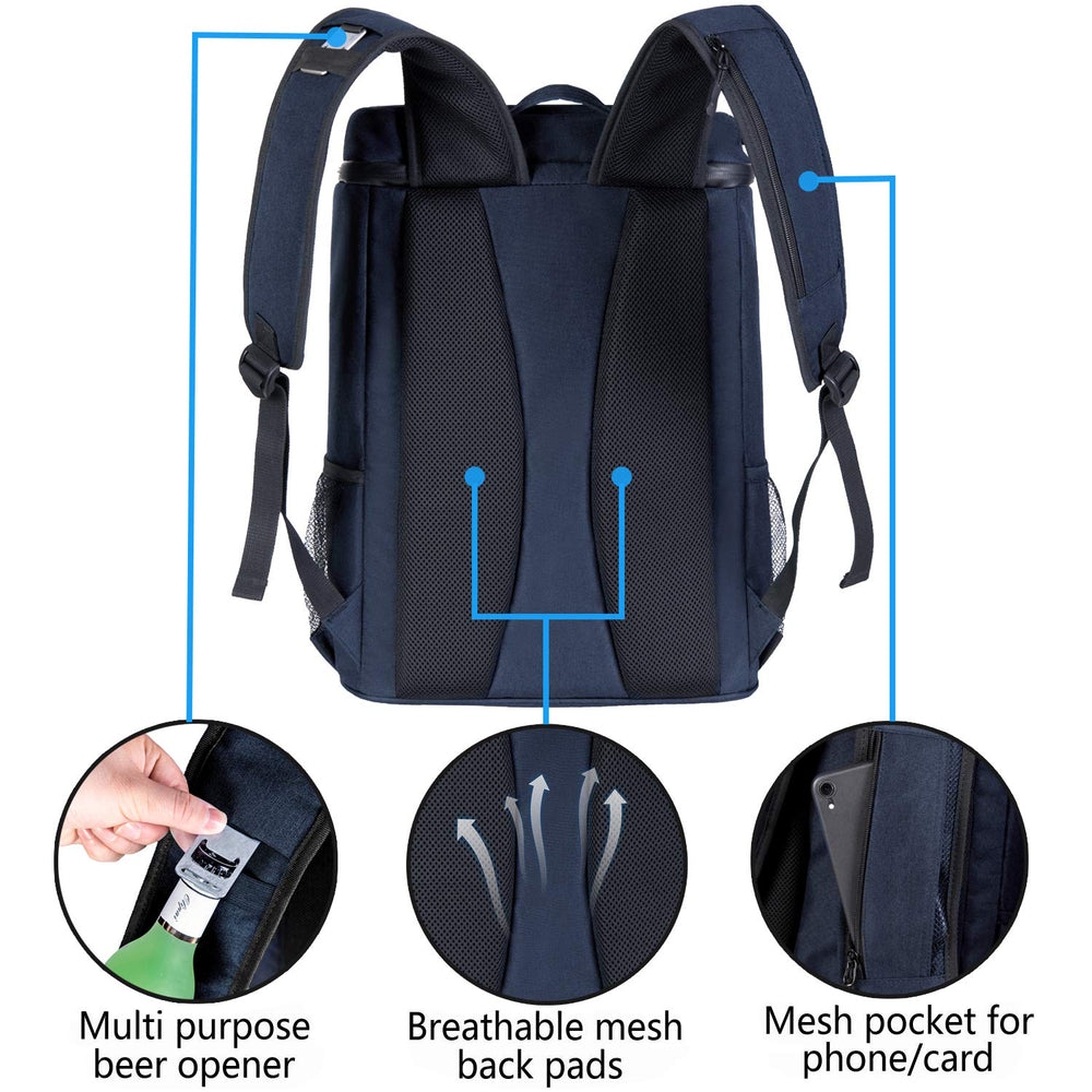 FORICH Backpack Cooler back-strap view emphasizes ergonomic padding for long hikes.