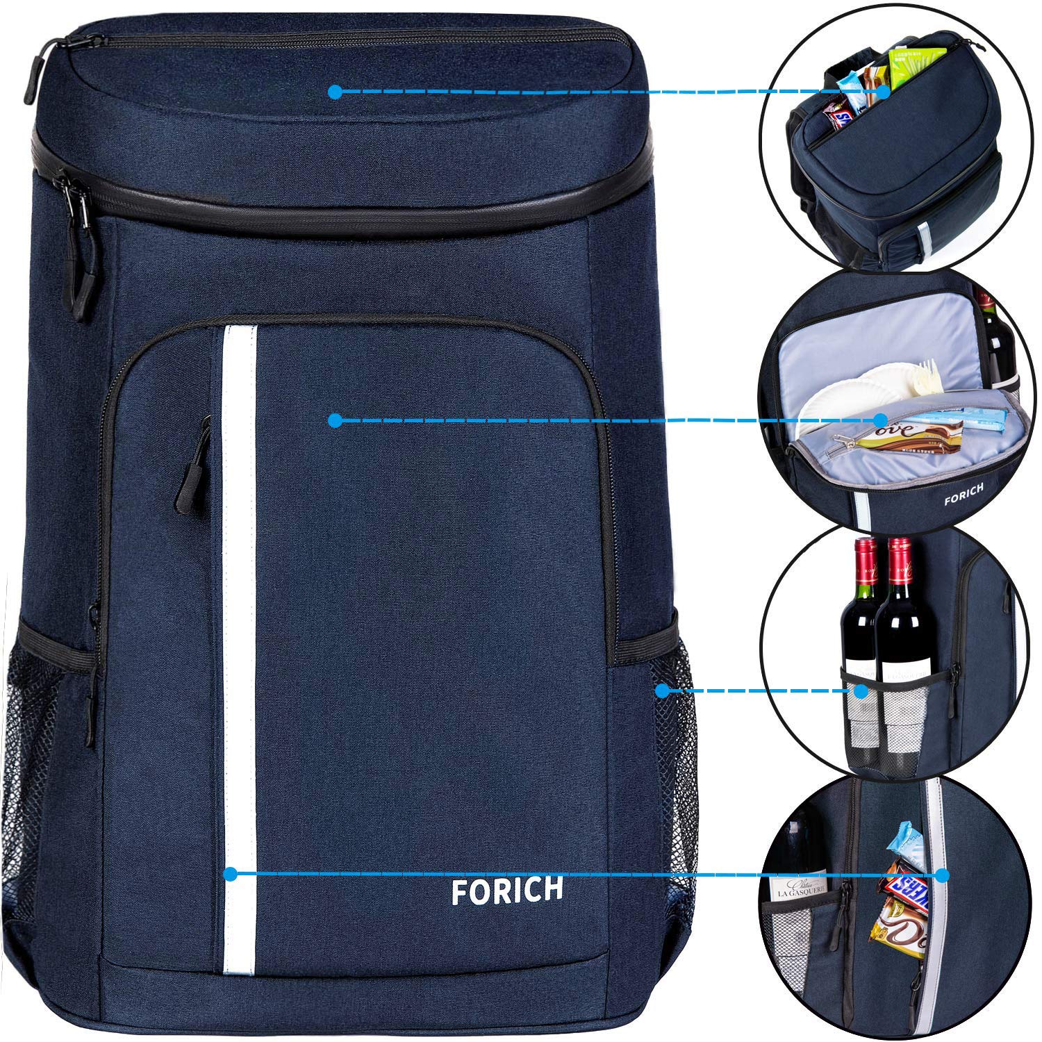 FORICH Backpack Cooler can-area demonstrates easy organization of drinks and snacks.