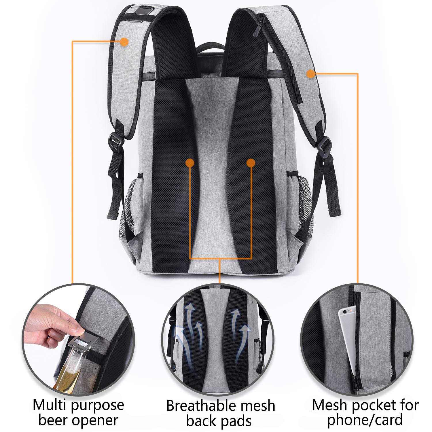 FORICH backpack cooler dimensions illustrating 30 can capacity for family day trips
