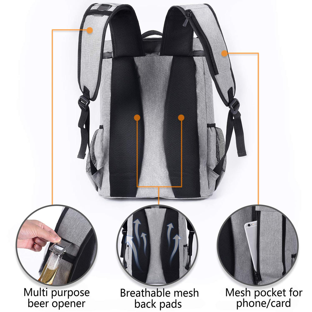 FORICH backpack cooler dimensions illustrating 30 can capacity for family day trips