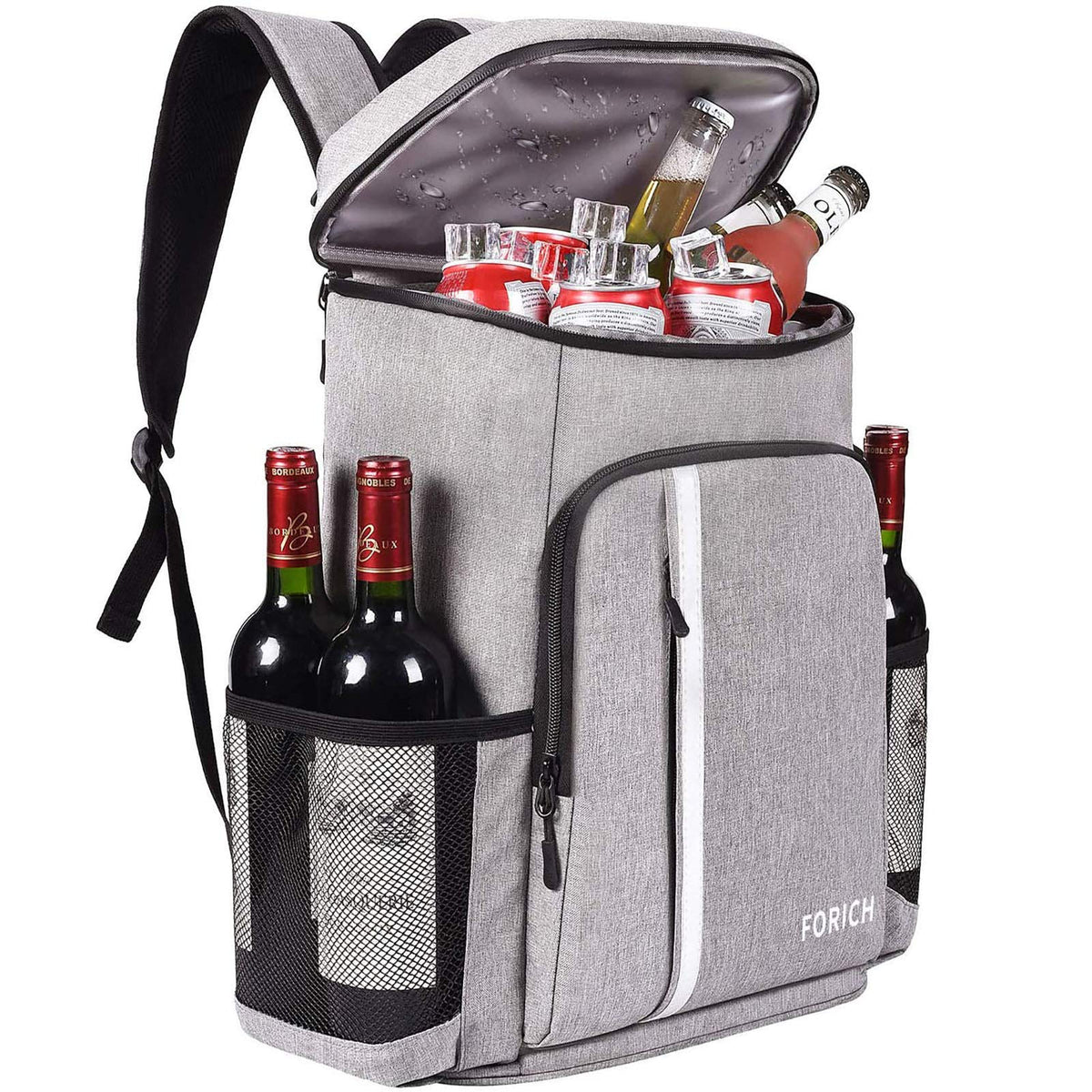 FORICH backpack cooler exterior shows a sturdy gray shell for beach picnics and outdoor days