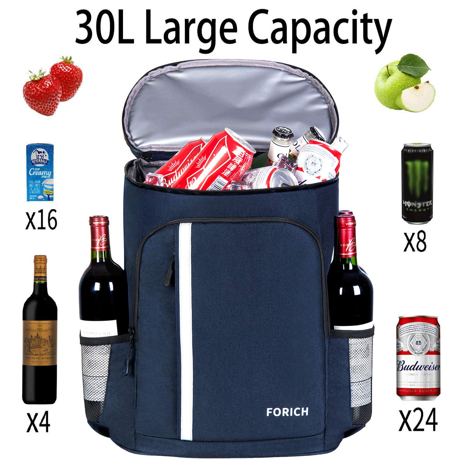 FORICH Backpack Cooler interior reveals insulated liner and organized storage.