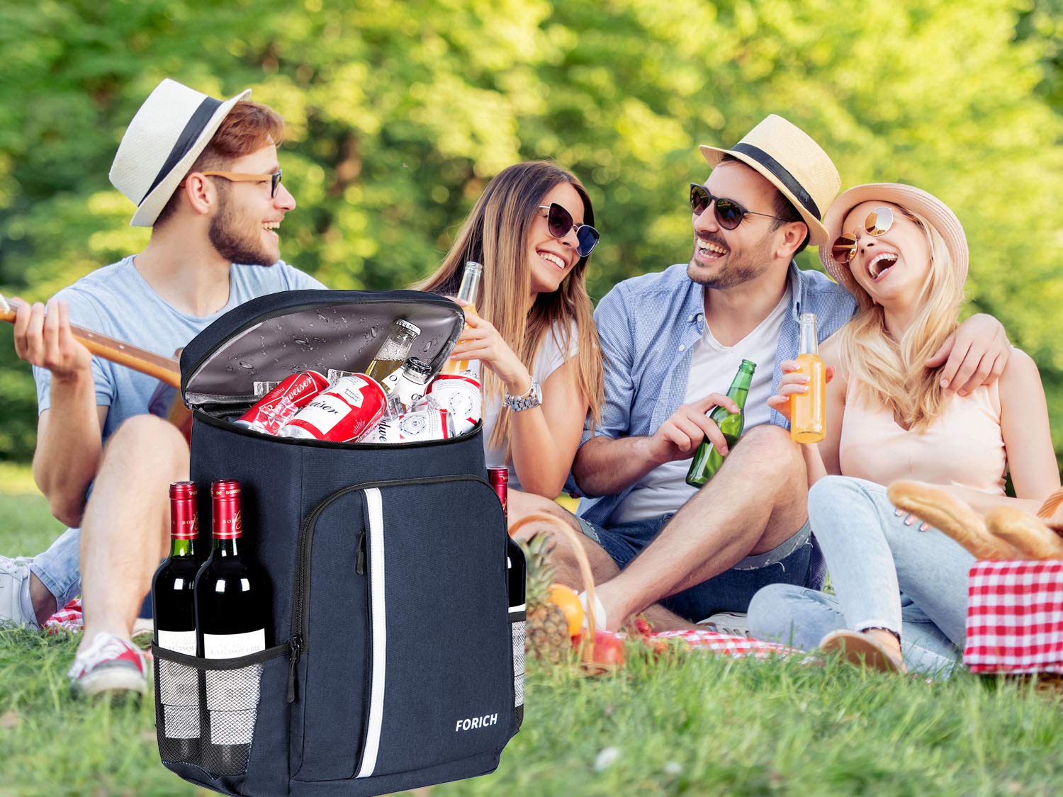 FORICH Backpack Cooler open-lid image highlights leakproof interior and easy cleaning.