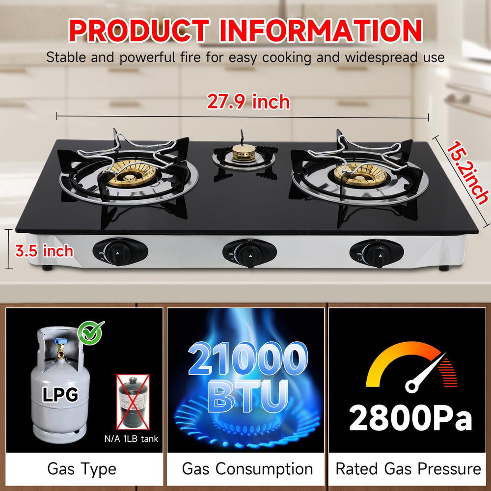Forimo propane gas cooktop 3-burners control knobs highlight precise heat control for quick searing