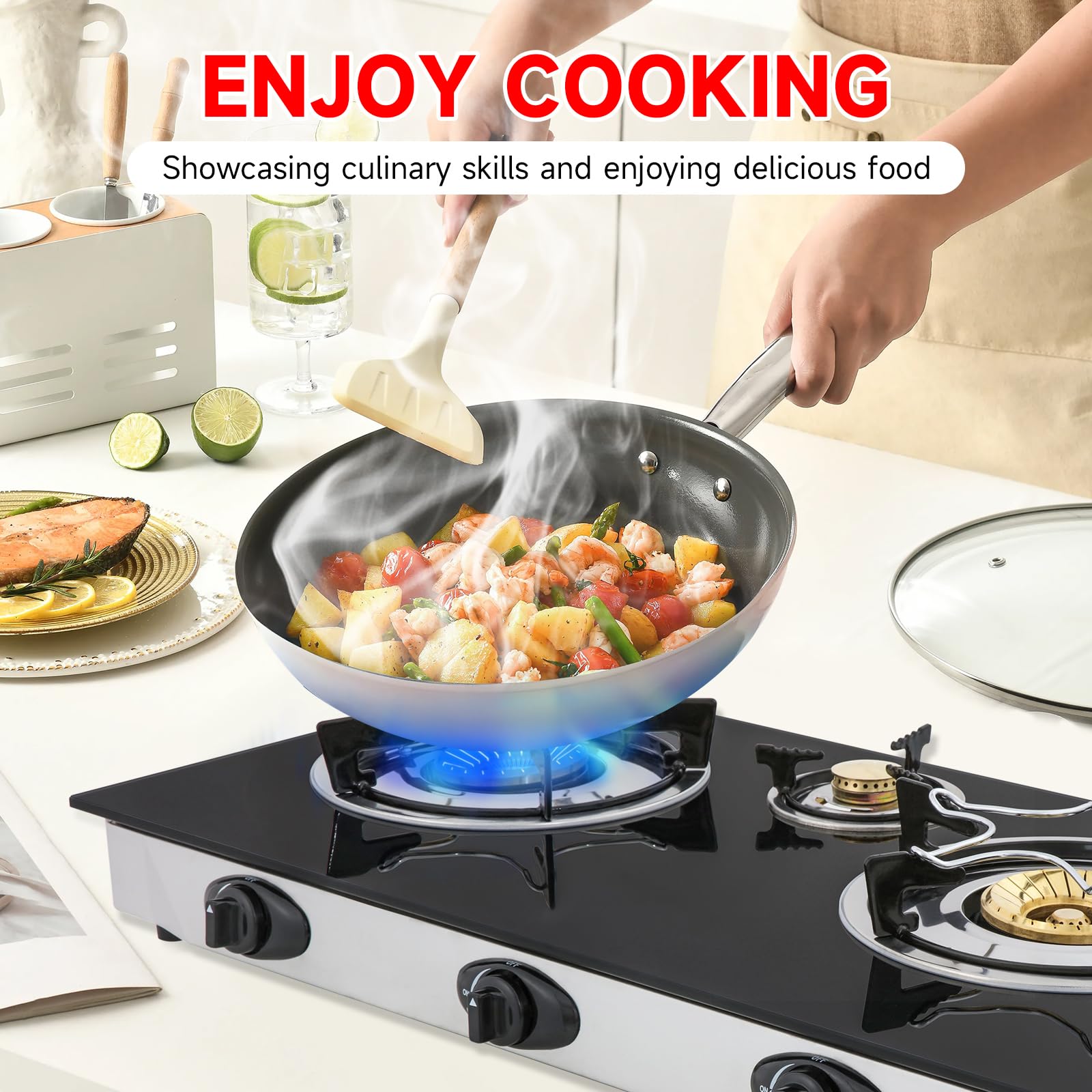 Forimo propane gas cooktop 3-burners non-slip legs provide stability on uneven outdoor surfaces