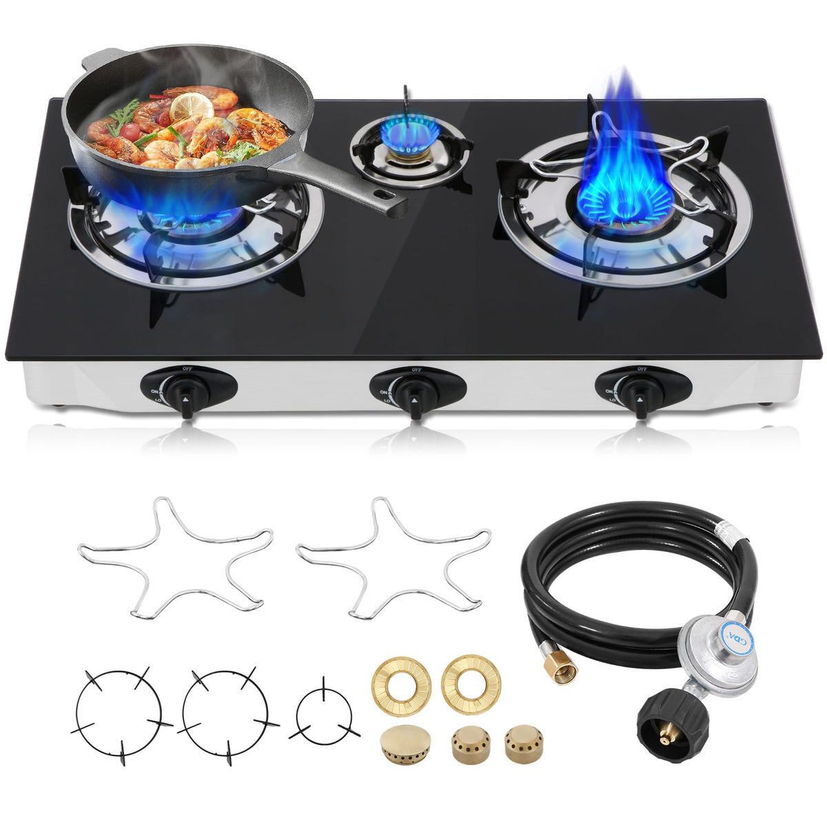 Forimo propane gas cooktop 3-burners top view shows spacious cooking area for versatile meals