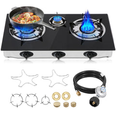 Forimo propane gas cooktop 3-burners top view shows spacious cooking area for versatile meals