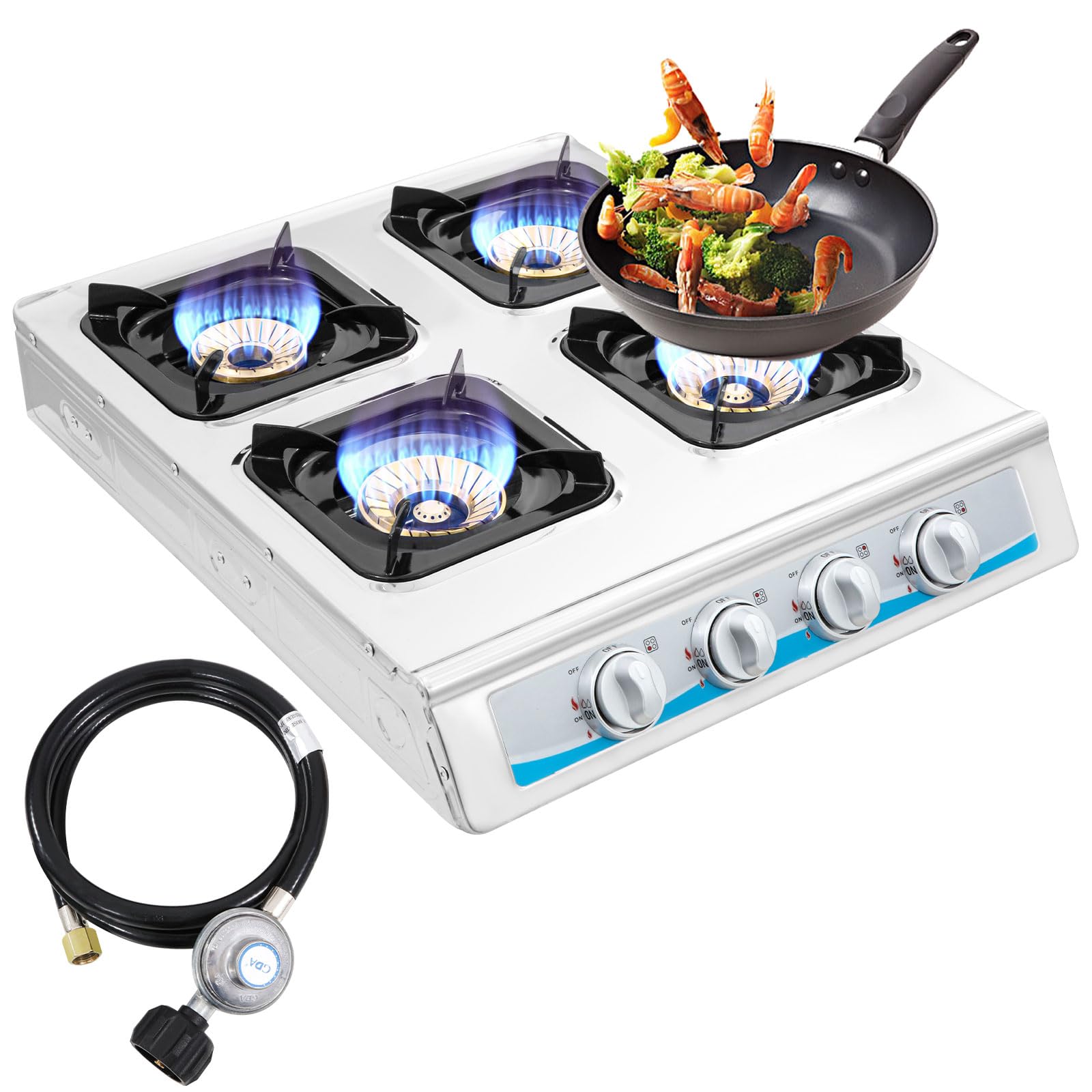 Forimo propane stove four-burner compact setup ideal for RV cooking.