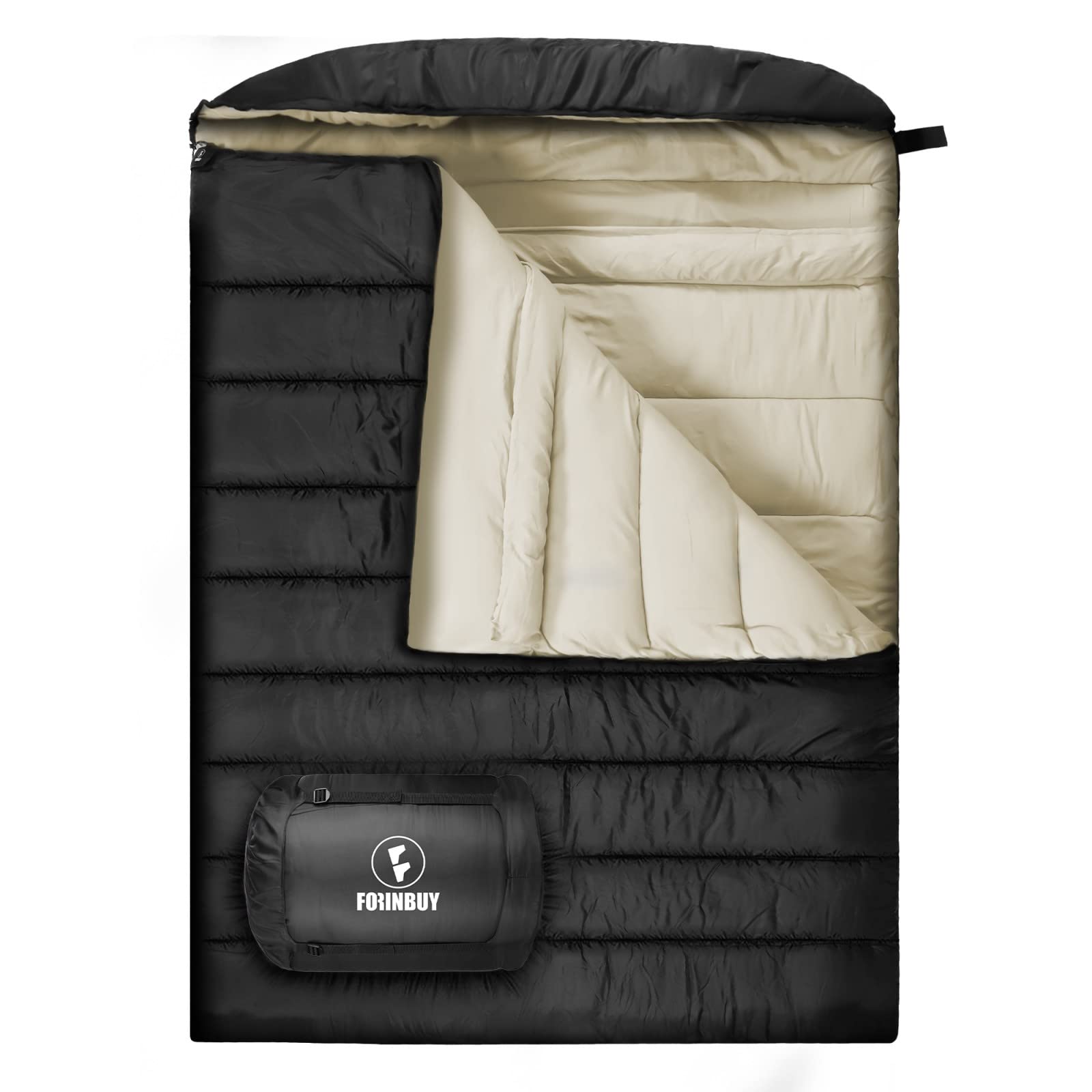 Forinbuy 0-degree double sleeping bag queen-size setup for two campers.