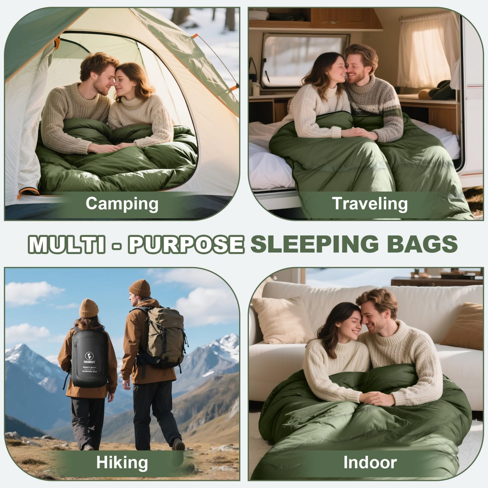 Forinbuy sleeping bag with compression sack shows easy packing and transport.